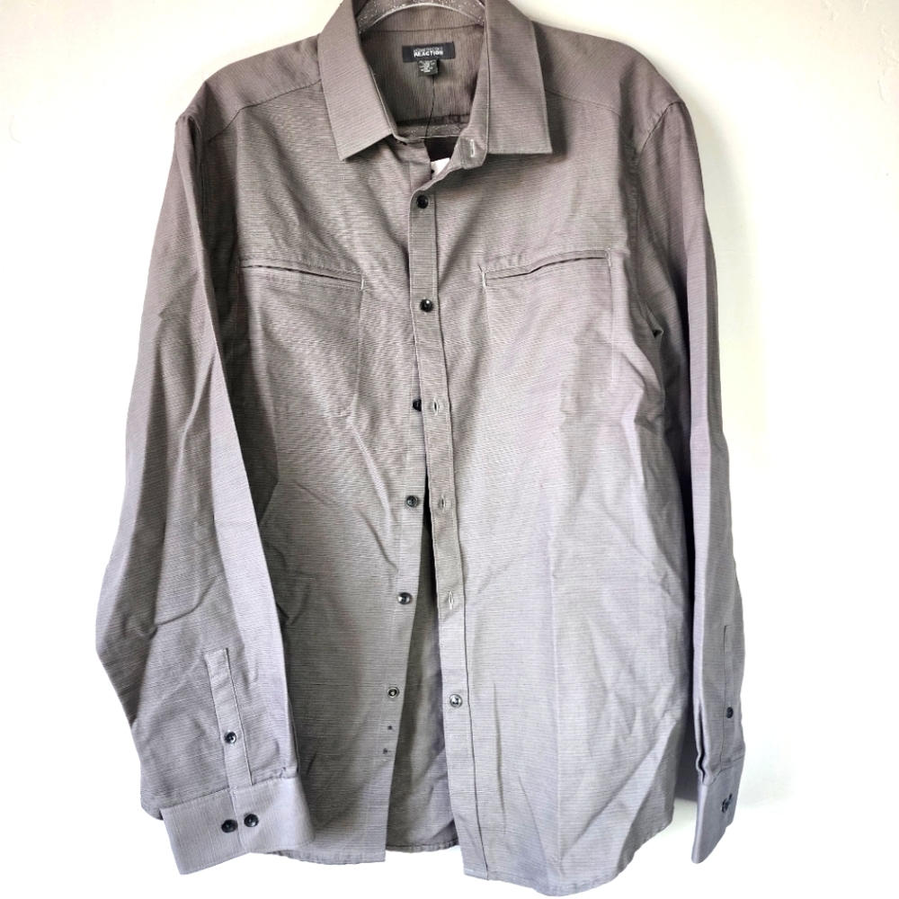Mens Long Sleeve button up kenneth cole reaction dim grey ong sleeve shi…